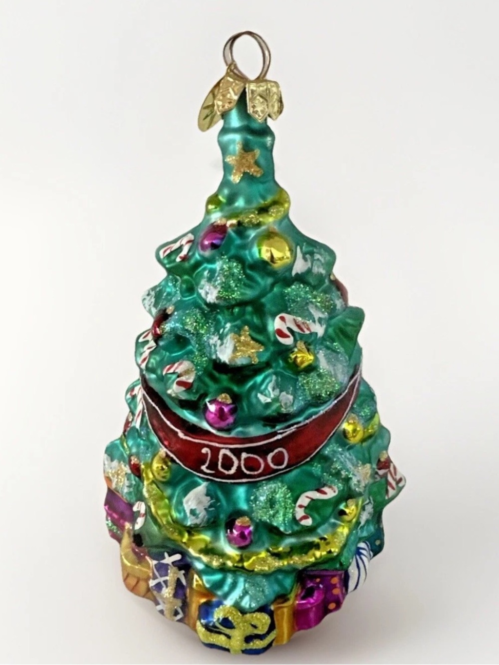 Christopher Radko 2000 Millenium Christmas Tree Trimmed Glass Ornament